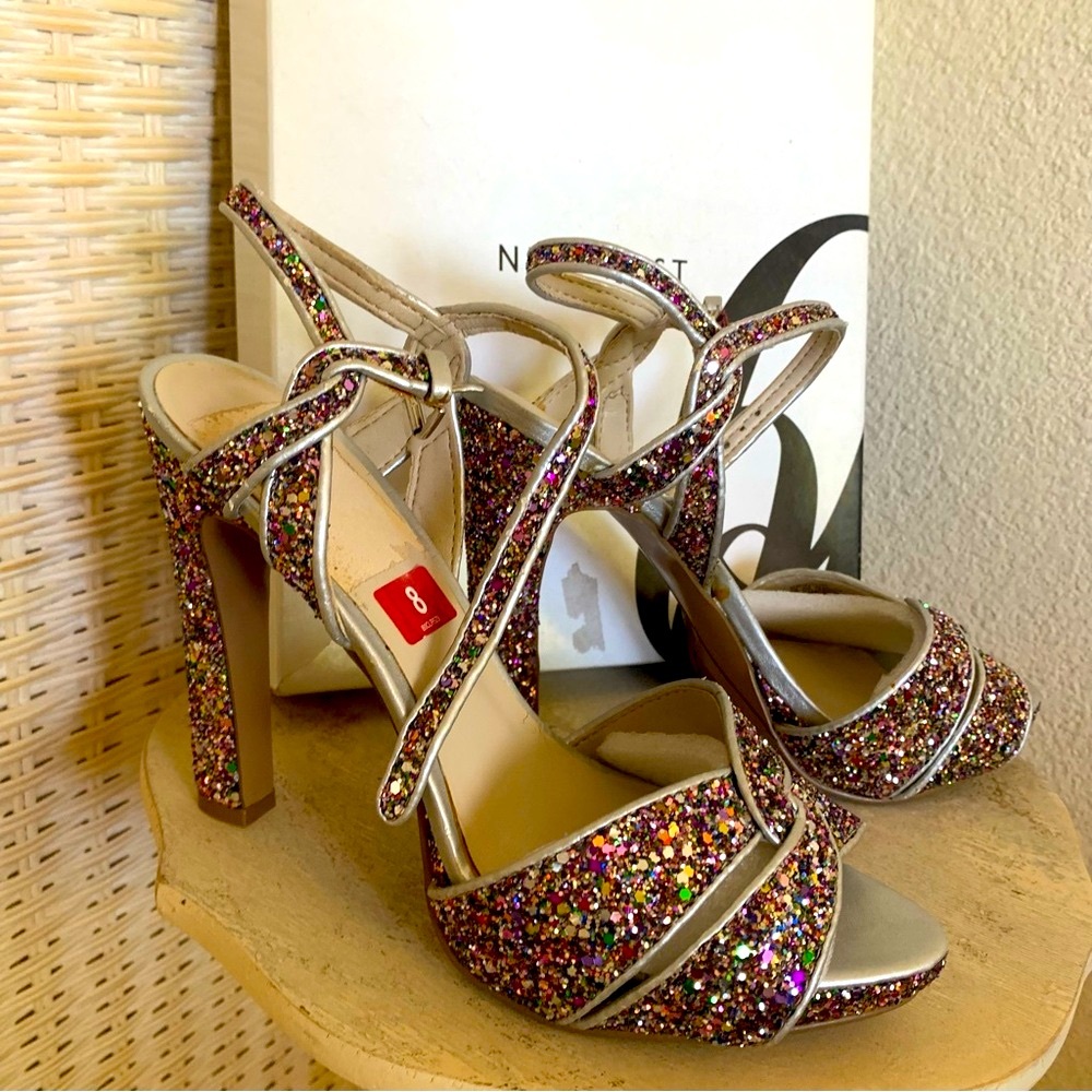New  Nine West Strappy Glitter heels